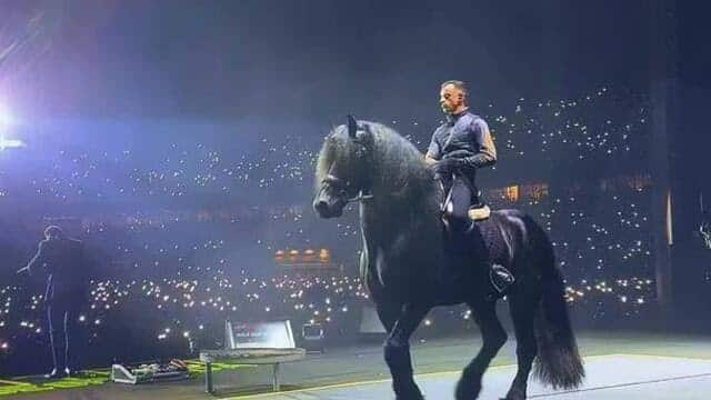 Gusttavo Lima e cavalo no palco (Foto: X)