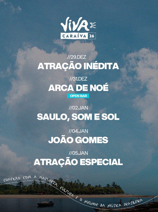 Viva Caraíva 2026 terá João Gomes, Saulo e mais (Foto: Divulgação)