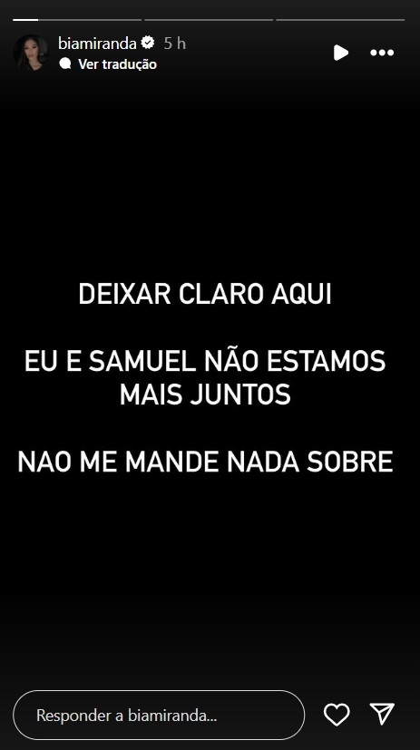 Story de Bia Miranda (Foto: Instagram)