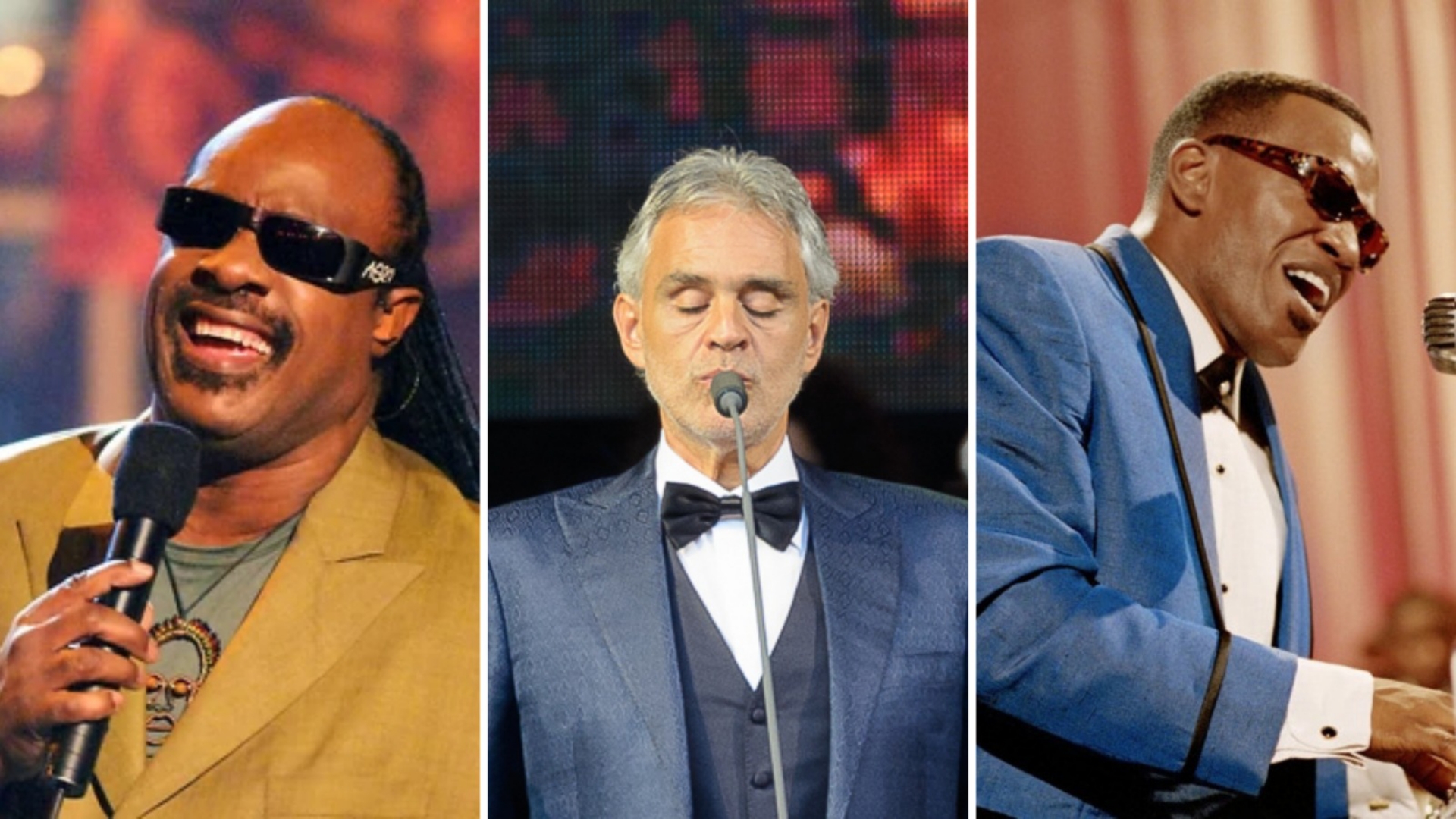 Stevie Wonder, Andrea Bocelli e Ray Charles (Foto: Instagram)