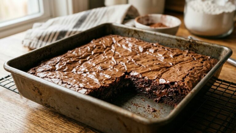 Receita de brownie com casquinha craquelada no topo (Foto: IA)