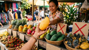 Guia simples de toque, peso e perfume para escolher frutas maduras e doces na feira sem errar (Foto: IA)