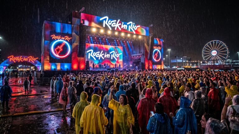 Rock in Rio com chuva (Foto: IA)